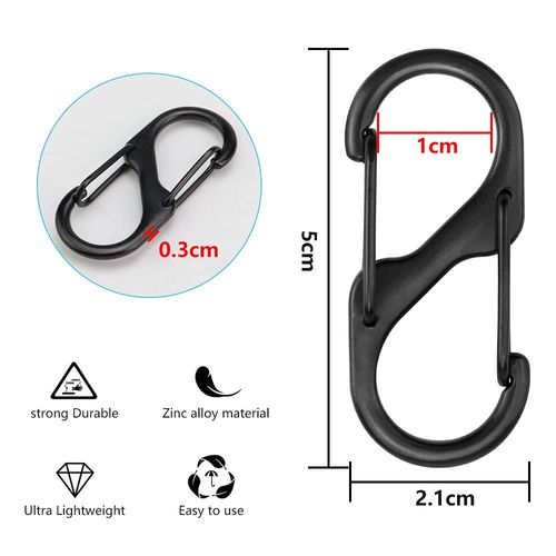 GOLRISEN Keyring Clip,Carabiner Keyring Clip,20 Pieces S Carabiner Key Chain,Dual Spring Opening Carabiner Double Spring Key Chain,Black Buckle Carabiner for Outdoor Hiking,Fishing,Camping,Traveling