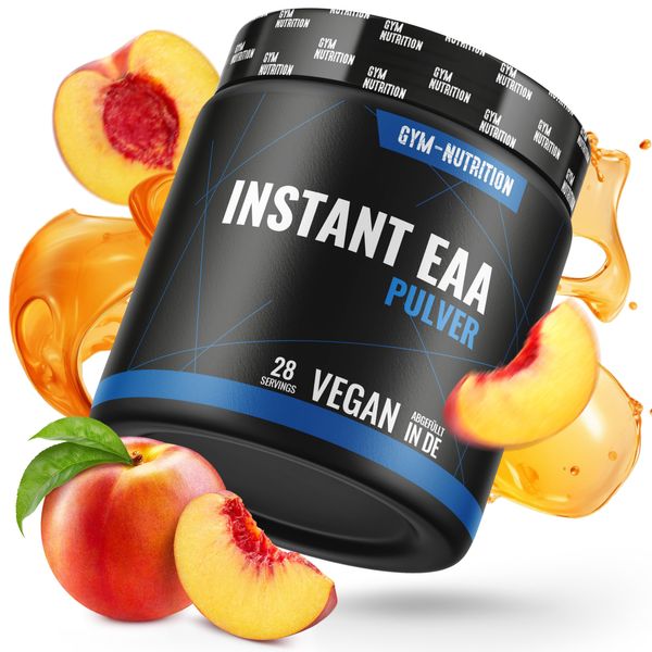 PREMIUM EAA Pulver hochdosiert I Alle 8 essentielle Aminosäuren EAAs Komplex I Vegan I Reich an BCAA I (Ice Tea Peach)