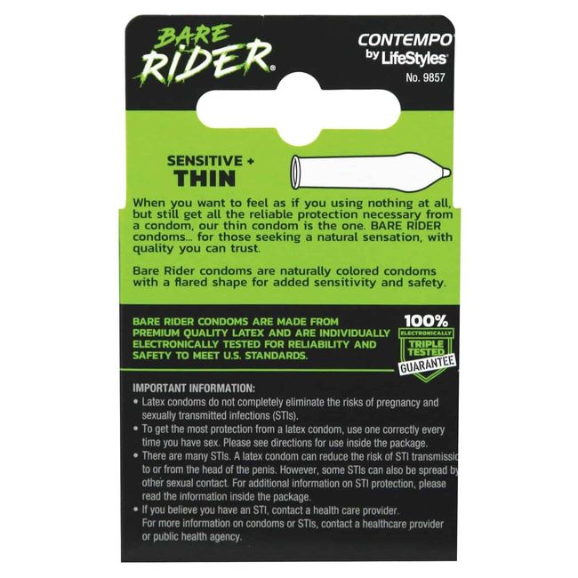 Lifestyles Bare Rider 3 Pack - sensitive Thin Lubricated Condoms