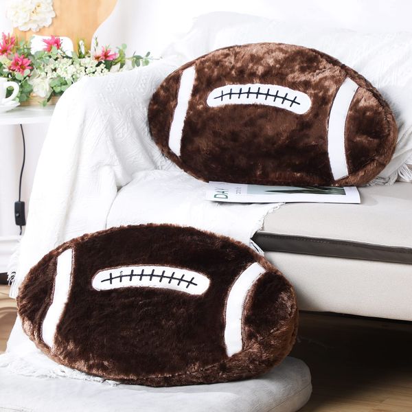 2 Pcs Sports Pillow Fluffy Soft Throw Pillow Cute Shaped Sports Decor Round Plush Pillow Sport Theme Cushion Stuffed Pillow for Bedroom Decoration (Football)