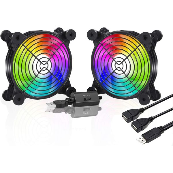 upHere U1207-2 USB Cooling Fan, Small, Mini Blower, USB Ventilation Fan, Rainbow LED Quiet, Router/Aquarium/Cooling Cooler/PC/PS5/PS4/Laptop, 3 Levels of Air Flow Adjustment