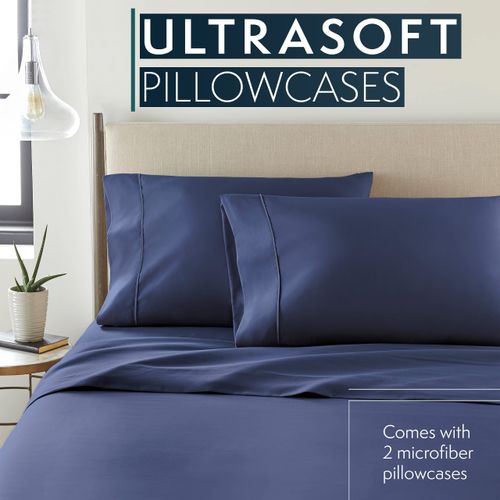 HC Collection Pillow Cases Standard Size/Queen Size Set of 2- Microfiber, Extra Soft Pillowcases - Easy Care & Machine Washable - Navy