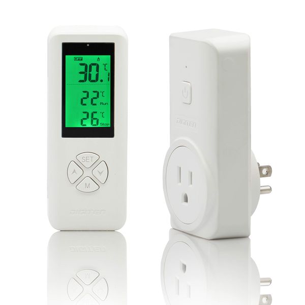 DIGITEN Wireless Thermostat Plug in Digital Temperature Controller Outlet Programmable Thermostat with Build-in Temperature Sensor Remote Control Greenhouse Thermostat Outlet Plug for Heater