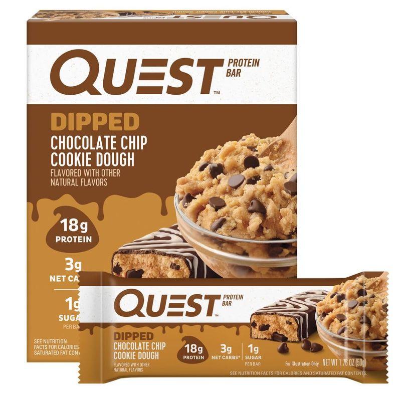 Quest Nutrition Dipped Chocolate Chip Cookie Dough Protein Bars, 18g ...