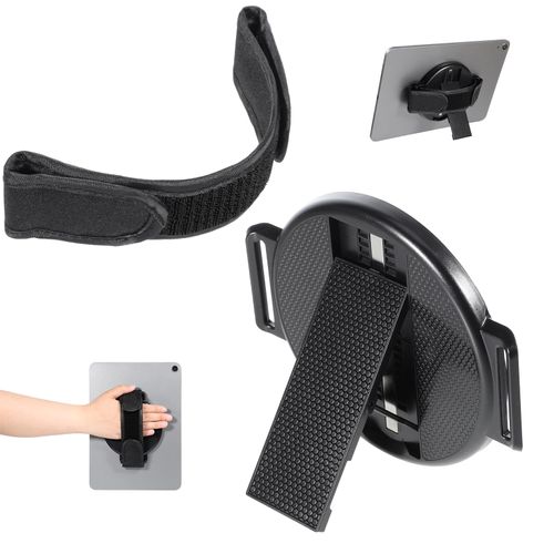 Tablet Stand with Hand Strap 360 Degree Rotating Sticky Tablet Stand Fastening Handle Grip with Adhesive Patch Multi-Angle Adjustable Universal Tablets Hand Strap Holder for All 7-11" Tablets