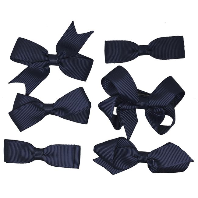 6 Set School Hair Clip Navy Blue Small Bows Ribbon Uniform Hair Clips Slides