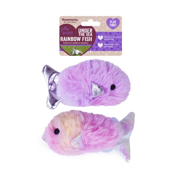 Rosewood Jolly Moggy Under the Sea Rainbow Fish Cat Toy Pair, Pack of 2