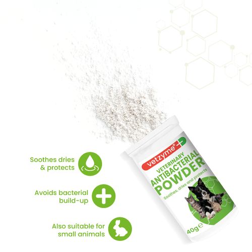Vetzyme | Veterinary Antibacterial Powder for Dogs, Cats & Small Pets | Gently Soothes, Dries & Protects the Skin From Harmful Bacteria (40G)