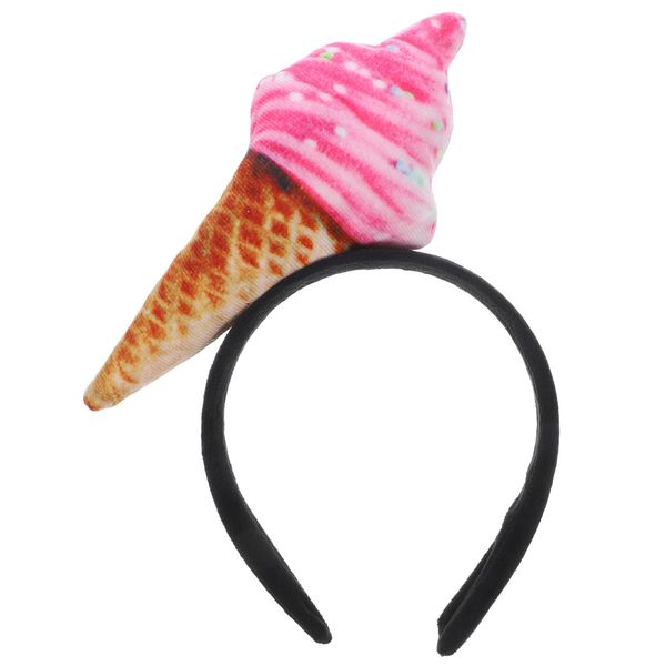 NOLITOY Ice Cream Headband Unisex Adult Food Vendor Ice Cream Cone Mini Hat on Headband Hair Hoops Mini Food Headpiece Parlor Costume Party Supplies for Women