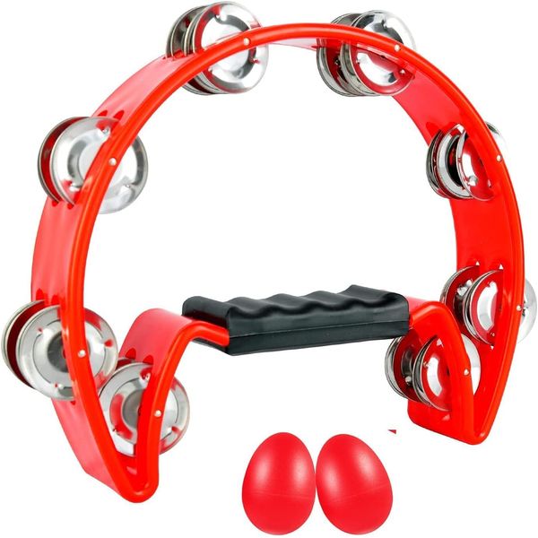 EastRock Tambourine Half Moon Tamburin Hand Halbmondförmiges Schellenring mit 16 verchromte Schellen für Aldult Anfänger Student