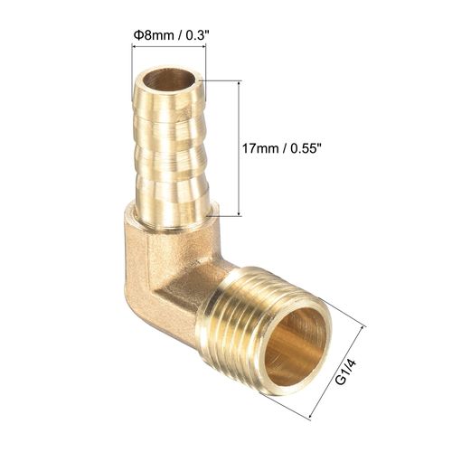 uxcell Brass Hose Barb Fitting Elbow 8mm x G1/4 Male Thread Right Angle Pipe Connector with Stainless Hose Clamp 2 Pack