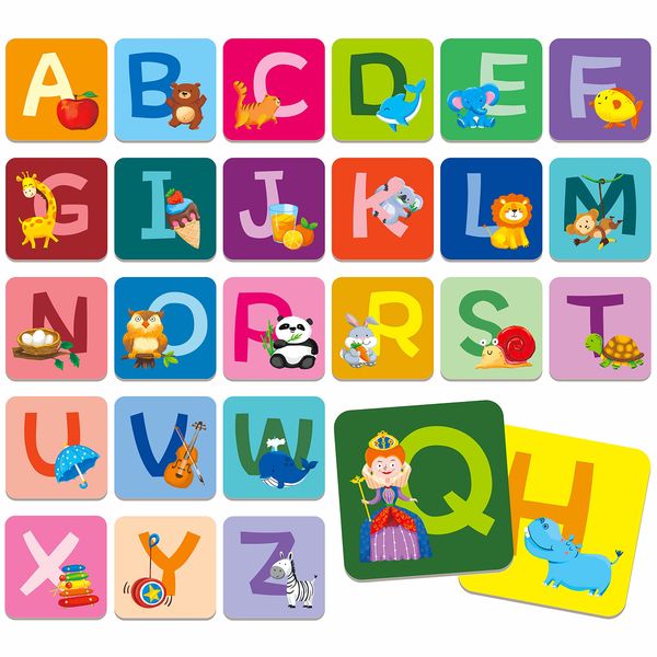 SpriteGru Memory Alphabet Matching Game(26 Pairs of 52 Pieces), Capital and Lowercase Letter Matching Game Cards Educational Toy for Toddlers