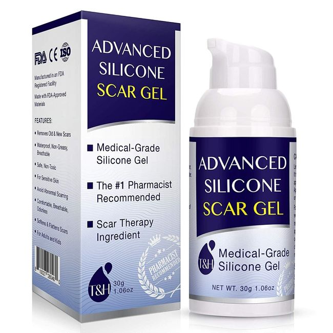 T&H Advanced Silicone Scar Gel for C-Section, Stretch Marks, Acne, Surgery 1oz