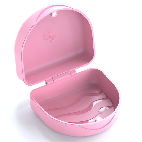 BVN Retainer Case Denture Box: Slim Braces Case, Orthodontic Dental Case, Mouth Guard Case, Denture Box, Teeth Aligner Case, Night Guard Case Container Storage Holder Pink.