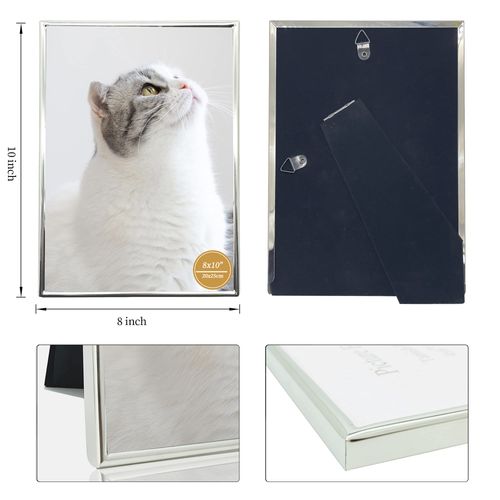 DECANIT 8x10 Picture Frame Metal, Thin Profile Photo Frame 8 by 10 Inch, Display for Wall or Tabletop,Silver