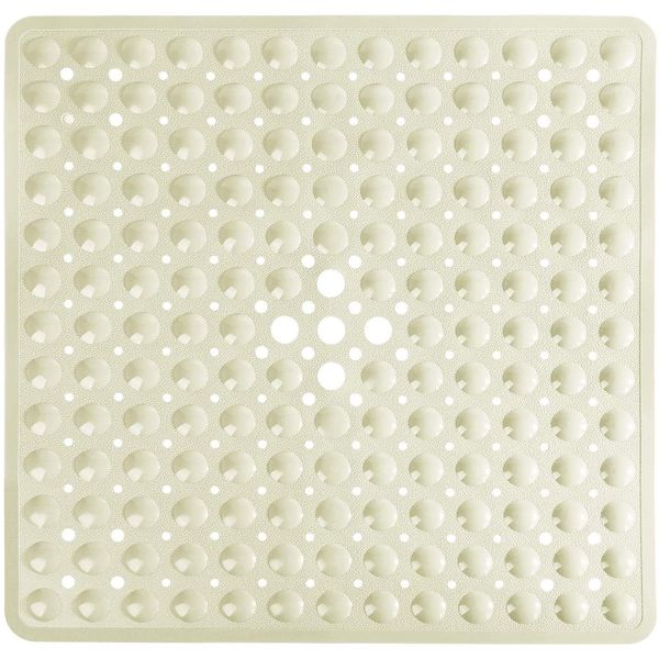 Yimobra Shower Stall Mat Non Slip, 21x21 Inch, Soft Square Bath Mat for Shower with Suction Cups and Drain Holes, Stall Floor Mats for Bathroom, Machine Washable, Bathroom Accessories, Beige