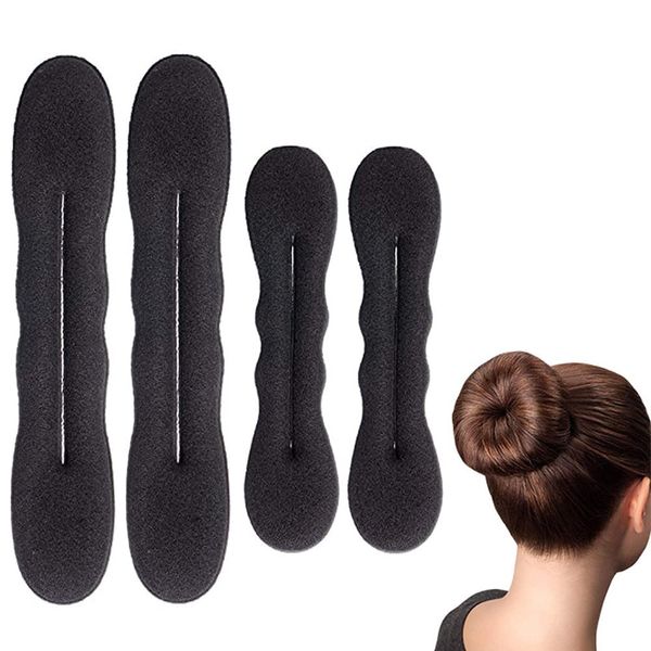 Black Magic Hair Bun Maker 4 Pcs (2 Large, 2 Small), LHAAAYF Foam Sponge Buns Shaper Accessories Strong Flexible Reusable Bun Twister for Updo’s, Ballet Buns, French Twist, Waves - Easy Bun Hair Tool (Black)