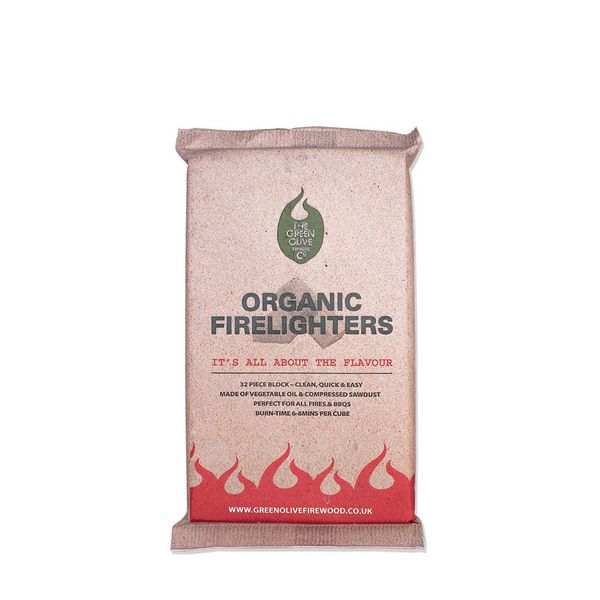 The Green Olive Firewood FEFCB200 Organic Eco Firelighters 32 Piece Box, Natural