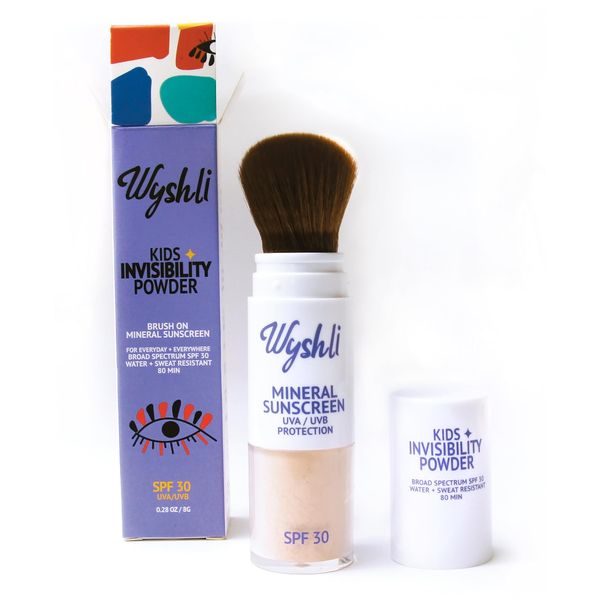 Wyshli Invisibility Powder - Brush On Mineral SPF 30 Sunscreen for Kids - Broad Spectrum Face & Body Sunscreen for Sensitive Skin - Water & Sweaty Playground Resistant