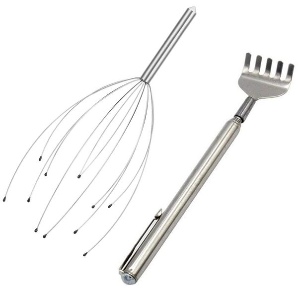 Dual Purpose Massager Set Head Spa Telescopic Back Scratcher Relax Tool (2 Pack)