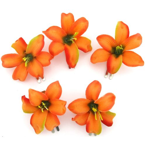 2" Tropical Orange Lily 5 Piece Lot Silk Flower Hair Clips