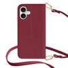 HanaRo iPhone16 Burgundy iPhone16 Case Shoulder Case Strap Set Dull Color PU Leather
