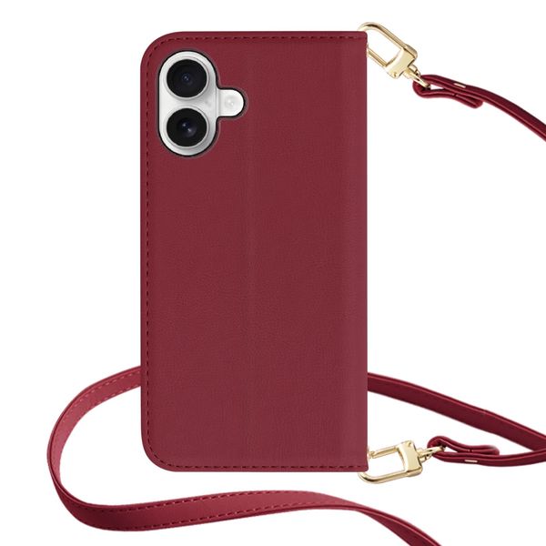 HanaRo iPhone16 Burgundy iPhone16 Case Shoulder Case Strap Set Dull Color PU Leather