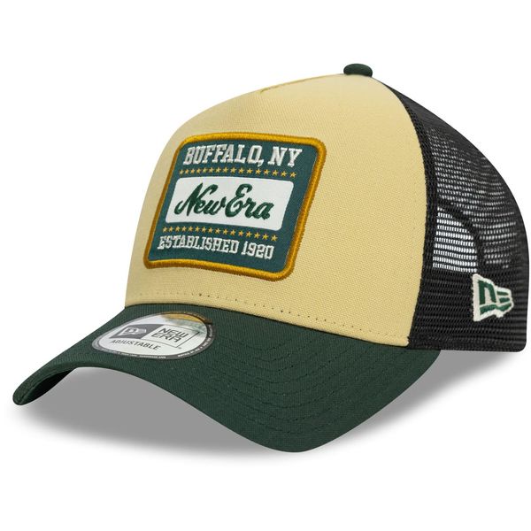 New Era A-Frame Mesh Trucker Cap - Brand Patch Beige - One Size