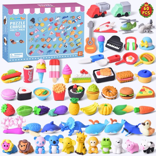 Erasers for Kids, 60 PCS Cute Erasers for Kids, Fun Mini 3D Puzzle Animal Erasers, Easter Egg Fillers for Kids Classroom Prizes Goody Bag Stuffers (Does not Include Easter Eggs)