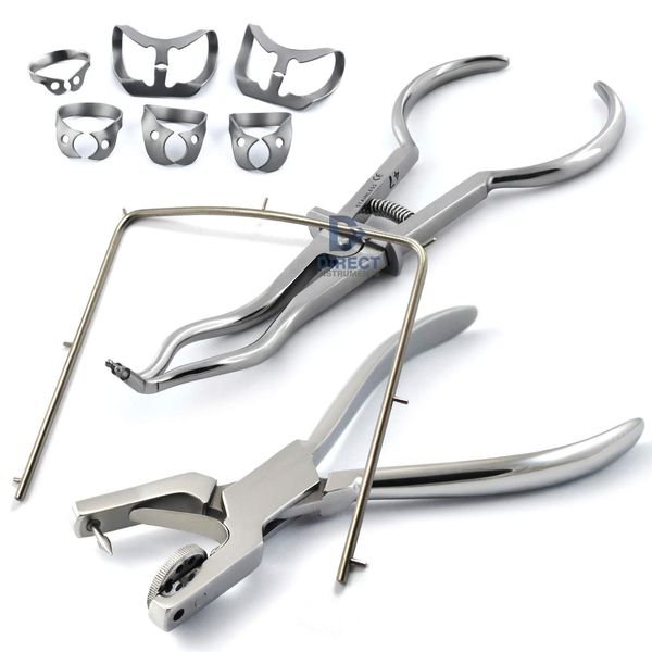 9 Pcs Set Rubber Dam Punch Forceps Brewer Brinker Clamps Frame Endodontic Tools