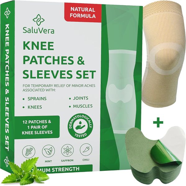 Warming Herbal Knee Patches with 2 Compression Sleeves-Self-Heating Relief 12 CT