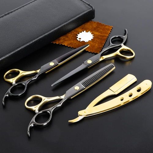 Professional Black Gold Hairdressing Scissors Stainless Steel Hairdressing Scissors Sets Salon Multifunctional Straight Scissors Dental Scissors Thinning Scissors Tools for Men Women Home Use