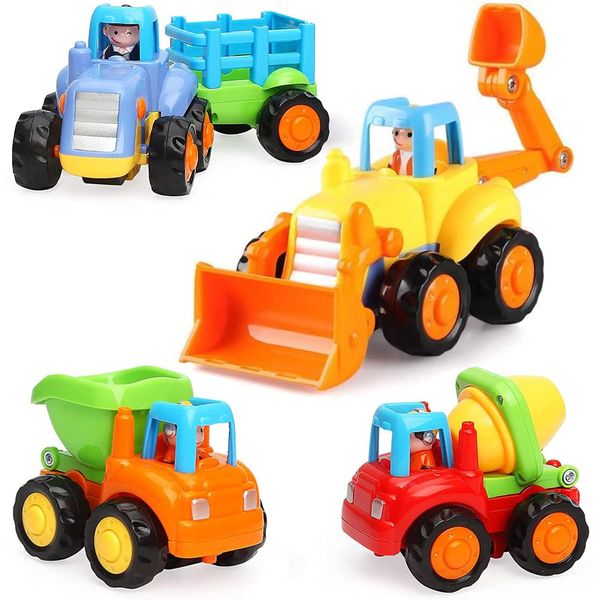 HOLA Toys for 1 Year Old Boys Gifts, 4 Pack Friction Power Kids Digger Trucks Toy Cars for 1+ 2 Year Olds, Early Education Construction Vehicles Toddler Baby Kids Toys for 3 Year Old Boys