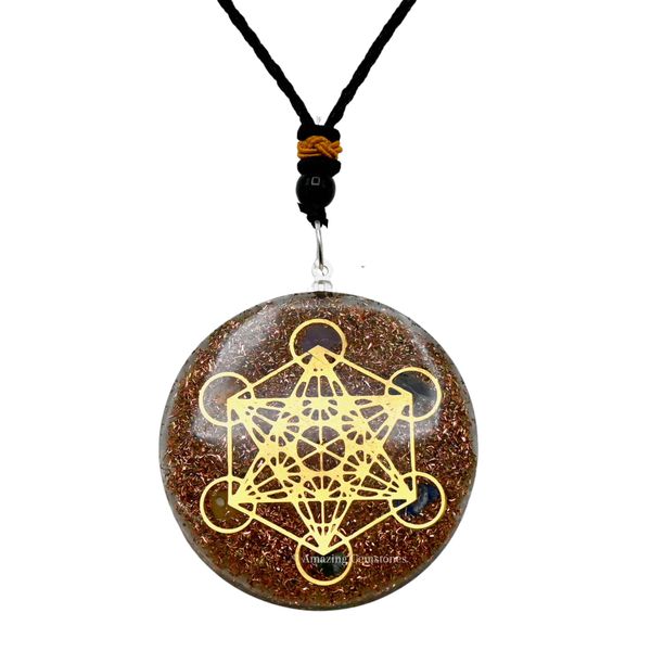 Amazing Gemstone Orgone Pendant with Copper Shavings and Metatron Cube - Metal Healing Pendant Necklace for Women Men and Kids