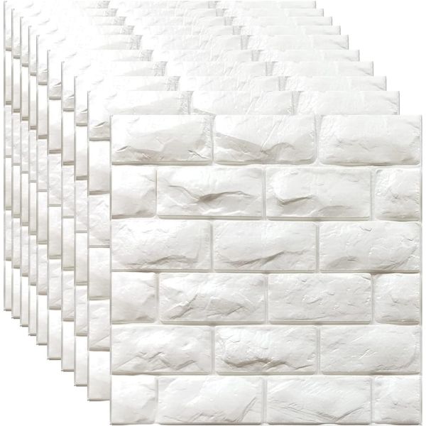 3D Wall Panels Peel and Stick 3D Brick Wallpaper Self-Adhesive 11PCS White Faux