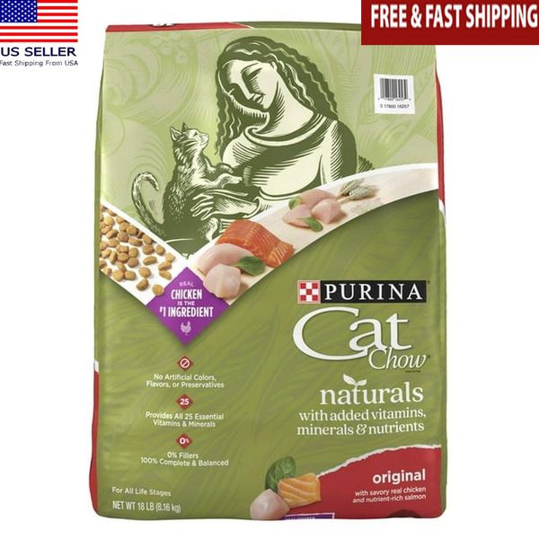 Natural Dry Cat Food High Protein Chicken Salmon Whole Grains 18lb Bag Home New