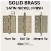 3”x3” Solid Brass Hinge Satin Nickel Finish Plain Tip Heavy Duty w/ Screws