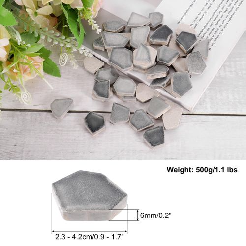 uxcell 500g/1.1LB Irregular Ceramics Mosaic Tiles, 2.3-4.2 cm Bulk Stained Ceramic Mosaic Pieces Stones Mosaic Kits for DIY Art Craft Projects Home Decor, Mixed Grey