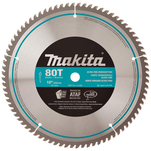 Makita A-93681 10-Inch 80 Tooth Micro Polished Mitersaw Blade Silver