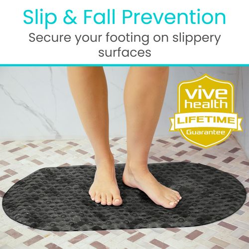 Vive Oval Bathtub Mat - Nonslip Shower Floor Pad - Non-Slip and Non-Skid for Bath Tub with Strong Rubber Suction Cup Grip - for Baby, Elderly, Kids, Bathroom (Black)