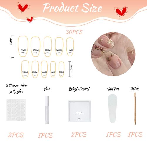 Zernblend 30pcs Press on Nails, unghie finte in acrilico con design, unghie finte a copertura totale, set di unghie riutilizzabili per donne e ragazze