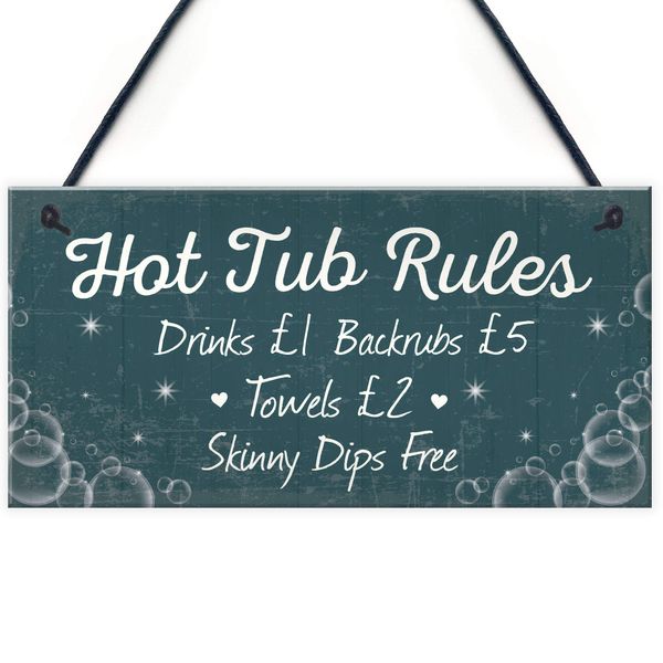 RED OCEAN Funny Hot Tub Rules Novelty Hanging Garden Shed Plaque Party Pool Funny Gift Sign