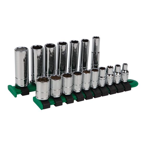 Performance Tool W36301 1/4-Inch Drive SAE Socket Set with Standard and Deep Wall Sockets, 17-Piece Kit, Chrome Vanadium Alloy Steel Construction
