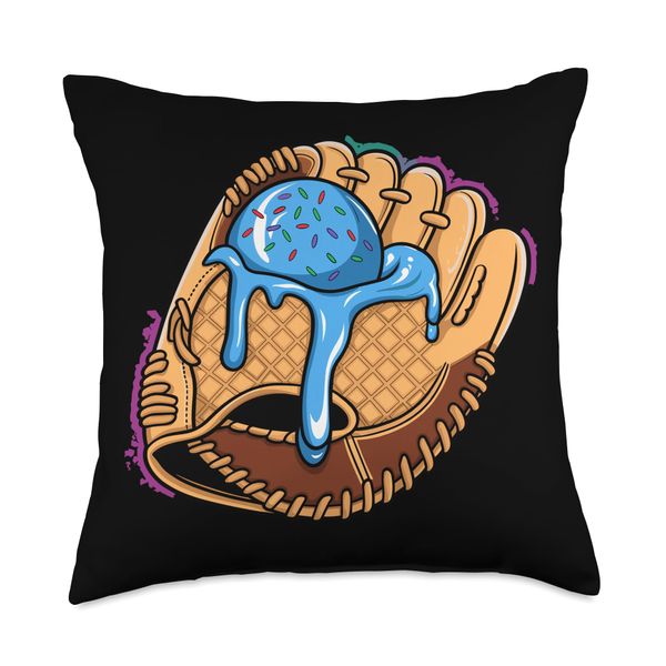 Ice Cream Cone Baseball Glove Sprinkles Drip Throw Pillow