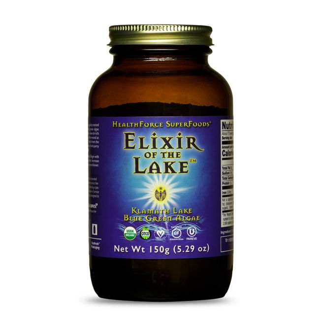 HealthForce SuperFoods Elixir of The Lake Powder - 150 Grams - Klamath Lake Blue Green Algae Supplement - Supports Endorphin Production & Mood - Organic, Vegan, Gluten Free - 75 Servings