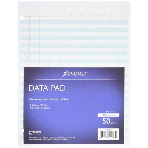 Tops Data Pad, 9 Column & Summary, 3-Hole Punched, White