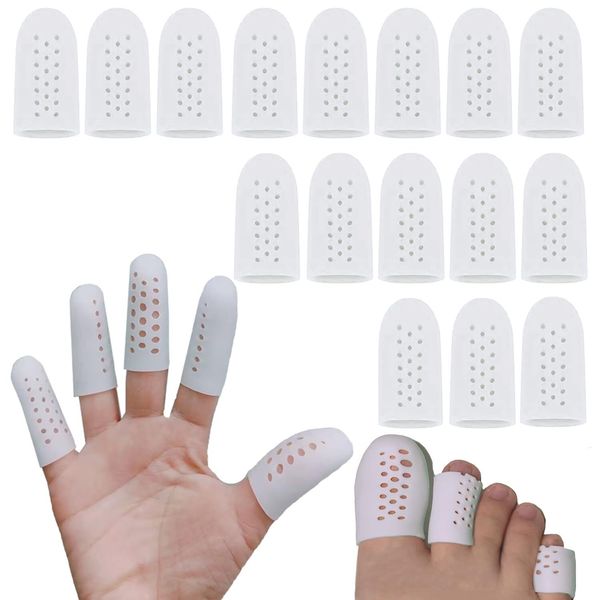 16 Pcs Gel Finger Cots with Holes White Silicone Finger Protectors Finger Cov...