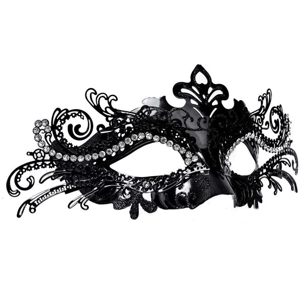 liweiyu Masquerade Mask for Women Metal Mask Shiny Rhinestone Venetian Party Evening Prom Ball Mask Bar Costumes Accessory, Black and White, 9.05in**3.54in*3.14in