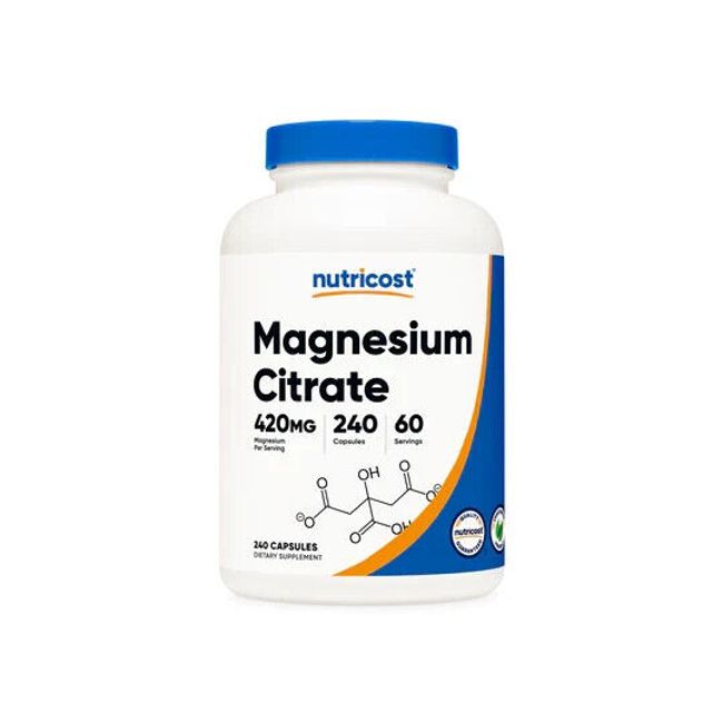 Nutricost Magnesium Citrate 420mg, 240 Caps - Veggie GF Non-GMO - EXP 06/2026