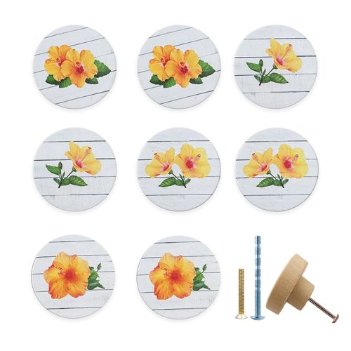 Lasyman 8 Pack Dresser Knob 1-4/5inch Unique Cute Flower Yellow Dresser Drawer Decorative Cabinet Cupboard Wardrobe Furniture Knobs and Pulls